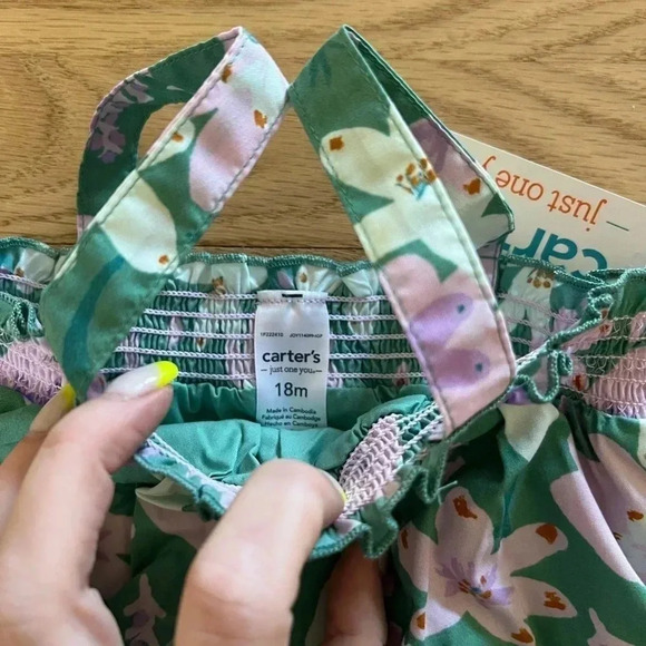 Carter's Just One You Baby Girls Size 18M Green & Purple Floral Tank Romper NWT - Picture 3 of 4
